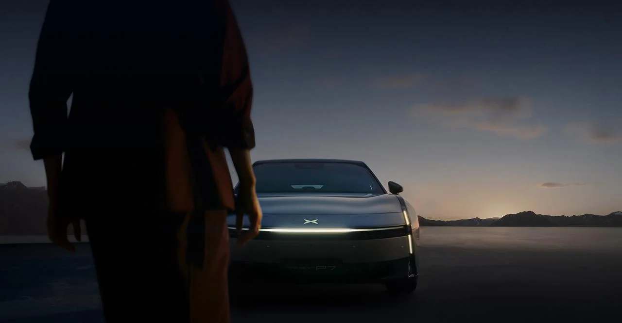 An XPENG intelligent electric vehicle at dusk